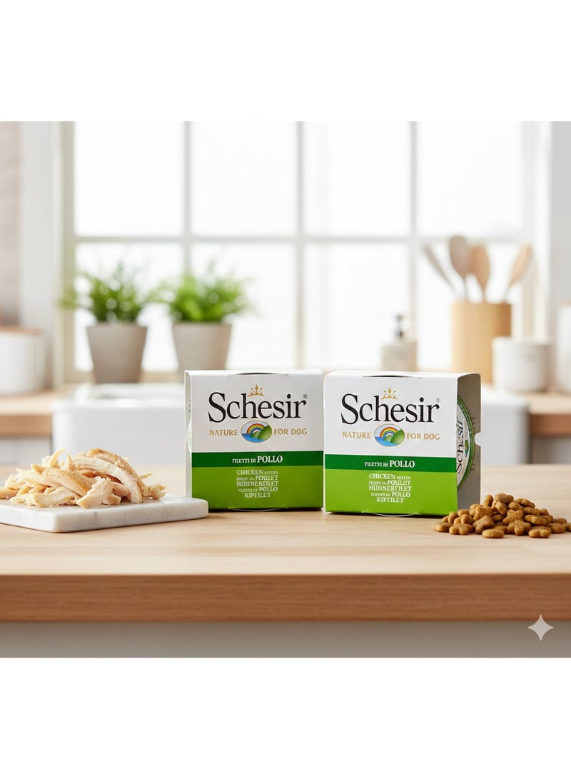 Schesir Nature for Dog 2-Pack 🐾 – Chicken Fillets in Broth – 100% Natural Ingredients – 300 g (2 x 150 g Cans) ✨